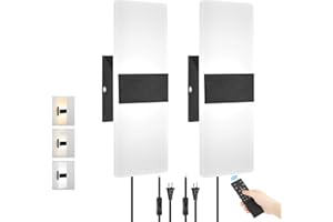 GOODATE Plug in Wall Sconces with Adjustable 3000K-6500K Colors & 10%-100% Brightness, Wall Sconces Set of Two with Remote, 12W Acrylic LED Plug in Wall Light, Sconces Wall Decor Set of 2 (2 PACK,Black)