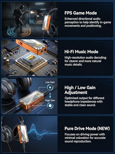 Pisendra DAC USB C Amplificador de Auriculares, Dongle DAC Portátil CS43198, 3,5 mm y 4,4 mm, Hi-Res 32 bits/768 kHz, DSD256, Adaptador Audio para IEM, Smartphone, Tablet y PC, Naranja | DAC USB C CS43198, Hi-Res, salidas 3,5 mm y 4,4 mm