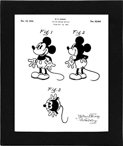 Collectibles and Video Disney Mickey Mouse Toy Patent Poster Art - 8x10 Framed Patent Print - Great Gift for Disney Fans – Black Frame - Ready for Hanging on Any Wall