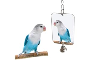 OLD TJIKKO Acrylic Bird Mirror for Small Birds, Parrot Cage Toys 1PC (4.72" x 3.14") – Clear Unbreakable Hanging Mirror Cage Accessory for Parakeet, Cockatiel, Conure, Lovebirds, Budgies