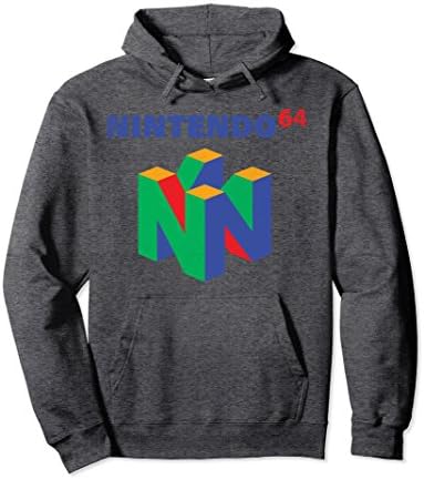 Unisex Nintendo 64 Classic Logo Retro Vintage Graphic Hoodie Medium Dark Heather