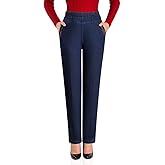 IDEALSANXUN Women’s Fleece Lined Jeans Elastic Waist Loose Straight Leg Jeans