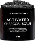 Premium Activated Charcoal Scrub 10 oz - Deep Exfoliation, Pore Minimizer & Reduces Wrinkles, Acne Scars, Blackhead Remover & Anti Cellulite Treatment - Body Scrub & Facial Cleanser - Brooklyn Botany