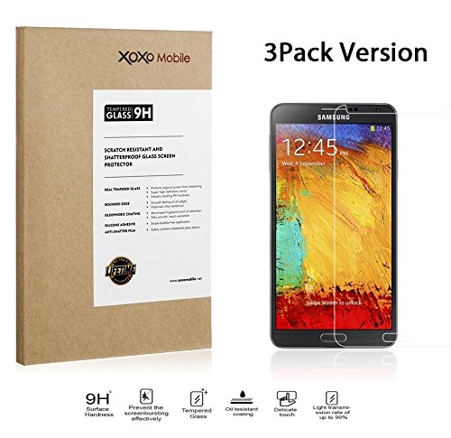 [3PACK, LIFETIME WARRANTY] XOXO MobileÂ® Premium Tempered Glass Screen Protector for N9000 / Samsung Galaxy Note 3 lll - Real Tempered Glass - Scratch Proof - Oleophobic Coating - Ultra Crytal Clear - Easy to Install [2.5D Rounded Edges] [Super Thin 0.3mm]