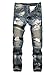 Aiyino Men's Ripped Slim Straight Fit Biker Jeans With Zipper,US 32,Navy Blue
