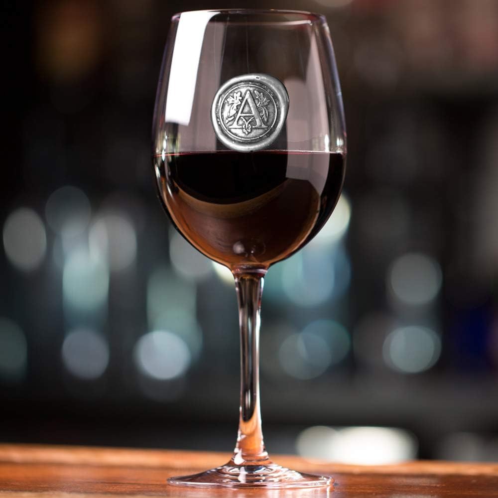 English Pewter Company Personalised Wine Glass with Your Choice of Initial (A), Unique Gift for Men or Women Birthdays