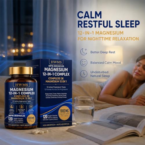 Magnesium Complex 1000mg 12 in 1 Magnesium Supplement with Glycinate Citrate Malate Oxide Taurate Aspartate Orotate Magnesium Relaxation,Muscle, Vegan 120 Capsules