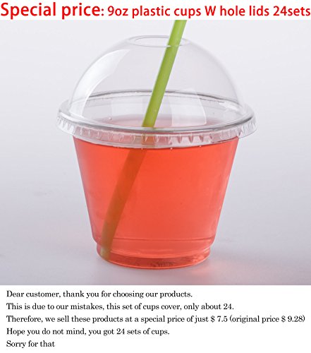 GOLDEN APPLE, 9oz. clear plastic cups with Dome lids(with hole)25sets, BPA Free