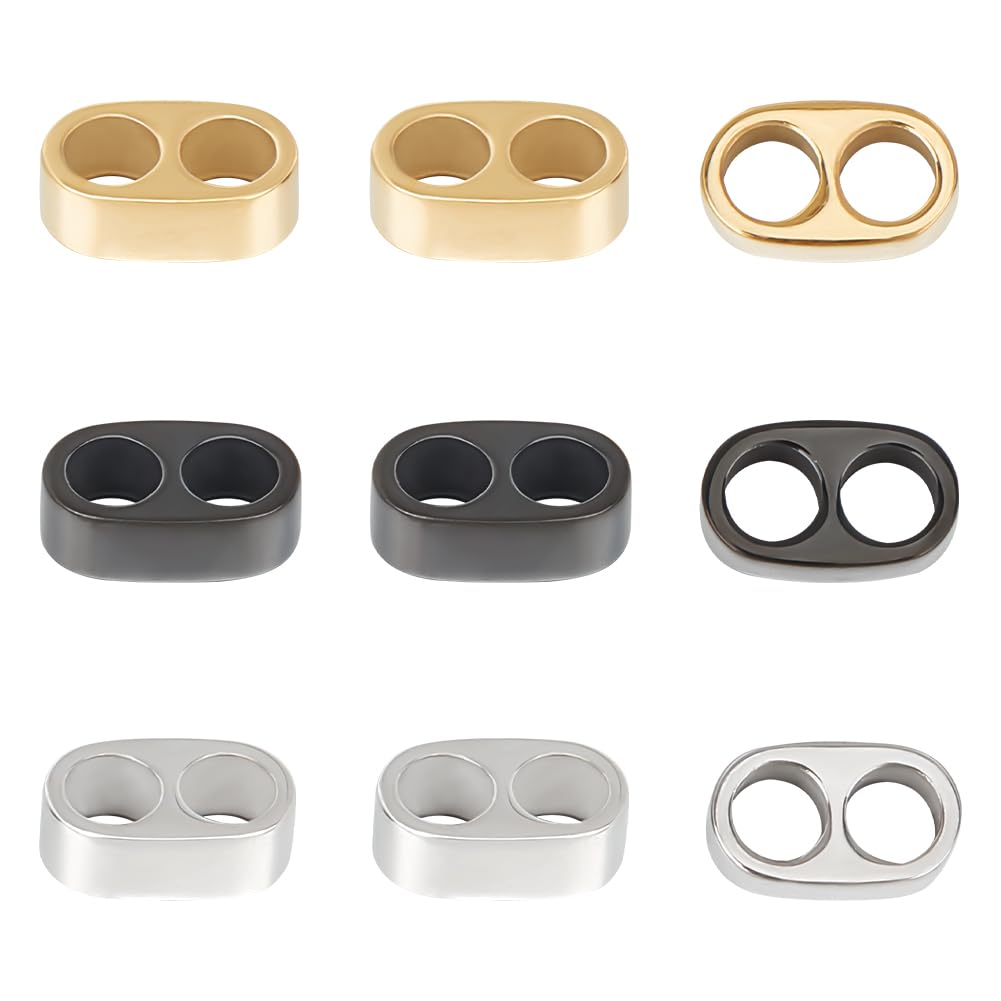 UNICRAFTALE About 9Pcs 3 Colors Stainless Steel Slide Beads Charm Two Large Hole Spacer Loose Beads Multi-Strand Links Oval Connector Spacer Bead for Cord Jewelry Making