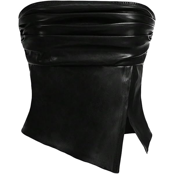 SHENHE Women's Tube Top PU Leather Strapless Zip Up Sexy