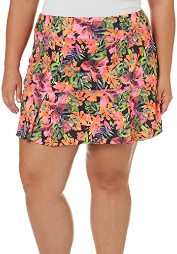 Reel Legends Plus Keep It Cool Tropical Skort 1X Pink Glow/Multi