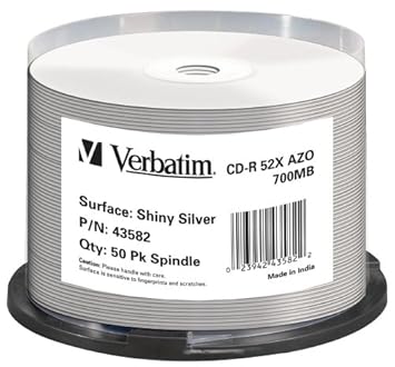 Verbatim CD-R Super AZO 52x 700MB CD-Rohlinge Shiny Silber 50er Spindel