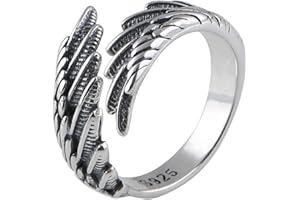 925 Sterling Silver Guardian Angle Ring Vintage Feather Wing Hug, US Size 7-8