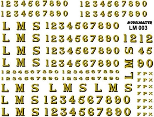 Modelmaster LM003 LMS Loco Serif Lettering and Numbers Gold Shaded Black 1928 - 1947 OO Gauge Transfers