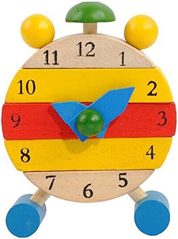 BINMUO Wooden Clock Handmade Toys for Kids Learn Time Clock Educational Toys (Khaki)