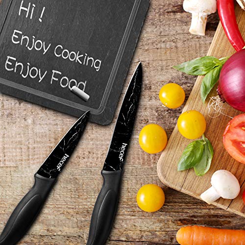 hecef Marble Pattern Kitchen Knife Set of 5, Stainless Steel Blade with Ergonomic Handle（PP+TPR Material）includes Santoku, Chef, Bread, Utility and Paring Knife