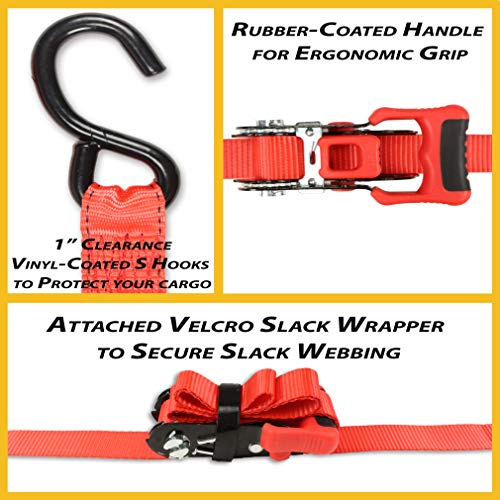 1.25" x 8' Easy Slide Ratchet TieDown Straps w/SHooks 2 Ultimate