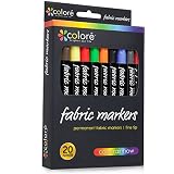 Colore Premium Fabric Markers - 20 Rich Pigment Fine Permanent Graffiti Coloring Pens - Child Safe & Non Toxic - For Art Writing on Bags, Shoes, T-shirts & Other Fabric Paint Materials