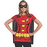 Rubie's Costume DC Comics Women's Robin T-Shirt With Cape And Eye Mask