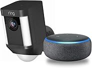 Ring Spotlight Cam Battery HD Security Camera with Built Two-Way Talk and a Siren Alarm - Black with Echo Dot (3rd Gen) - Ch