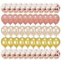 50Pcs Gold & Rose Gold & Champagne Gold Color Latex Party Balloons & Confetti Ballons for Wedding Hawaii Graduation Birthday Party Decoration Supplies (12inch)