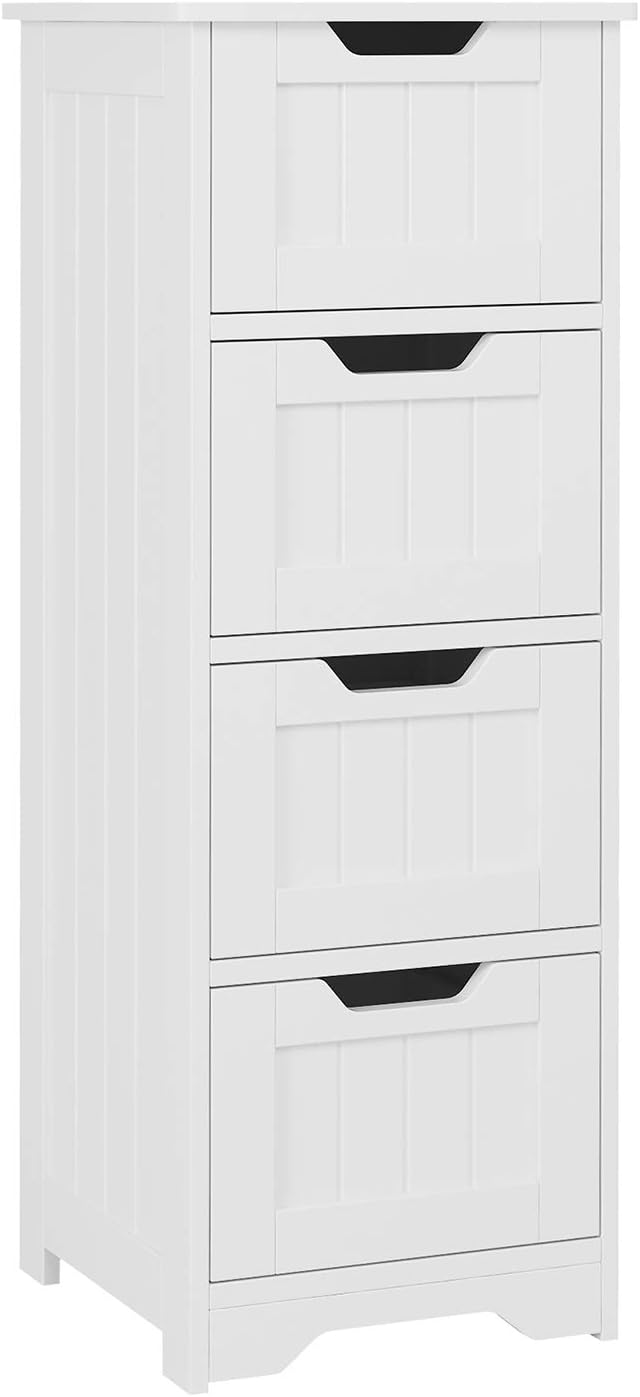 Amazon Com Homfa Bathroom Floor Cabinet Wooden Free Standing Storage Cabinet Side Organizer Unit With 4 Drawer White Home Kitchen