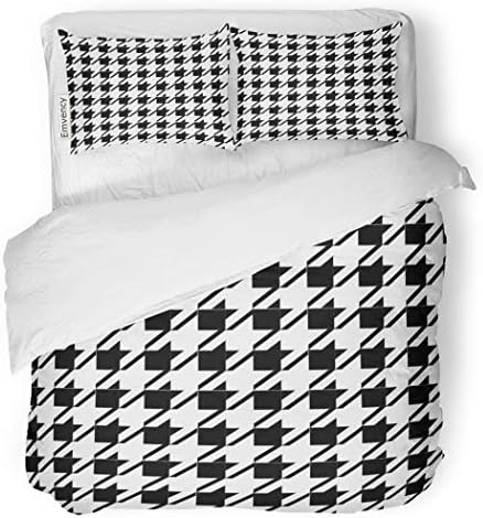 SanChic Duvet Cover Set Classic Houndstooth Trend Patern Suit Abstract Beautiful Black Decorative Bedding Set with 2 Pillow Cases Full/Queen Size