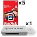 5 PACK - SanDisk 32GB SD HC Class 4 Secure Digital High Speed SDHC Flash Memory Card SDSDB-032G 32G 32 GB GIGS (S.B32.RTx5.562) LOT OF 5 with USB SoCal Trade&copy; SCT SD Memory Card Reader - Retail Packaging primary