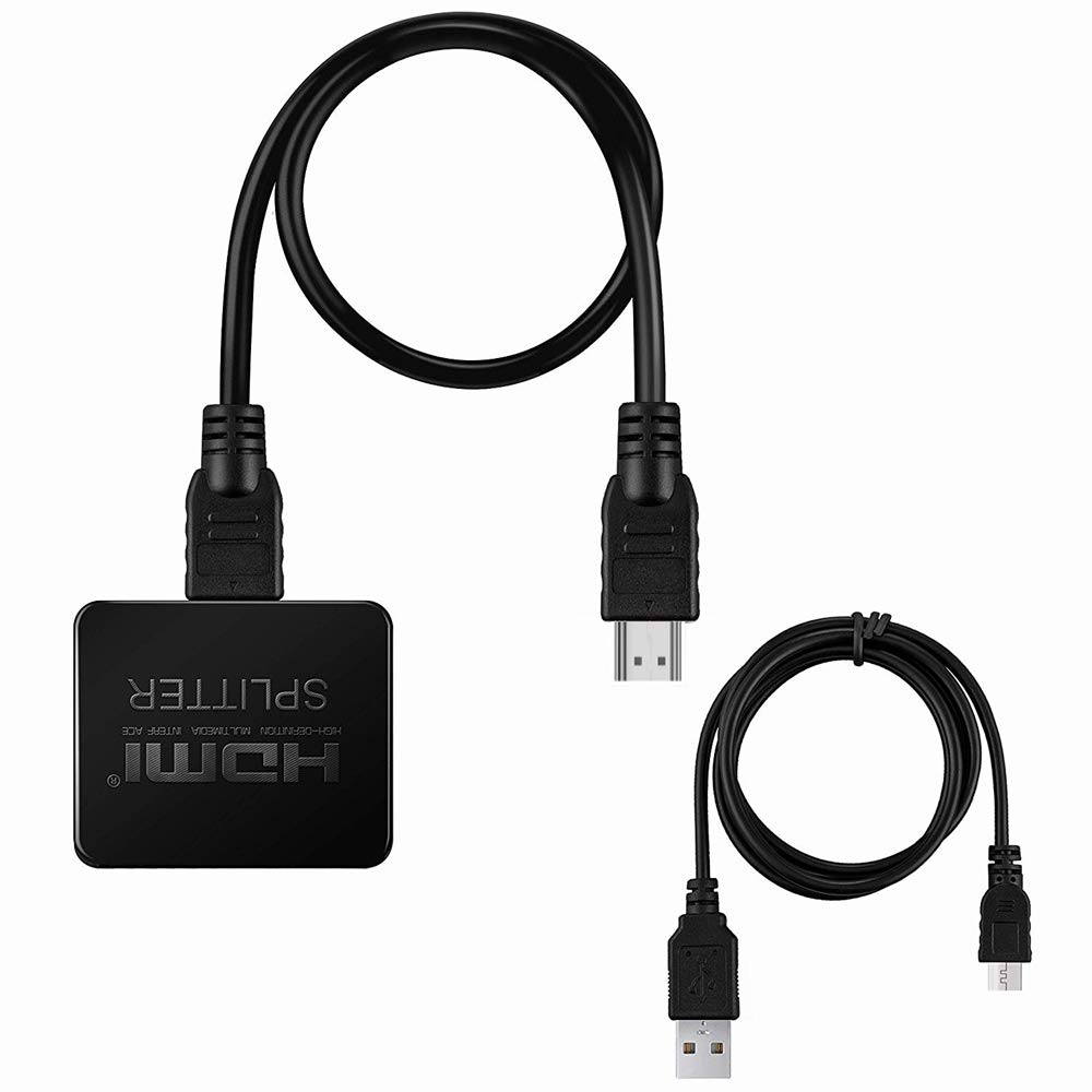 HDMI Splitter 1 in 2 Out,HDMI Splitter 1 to 2 Amplifier for Full HD 1080P/ 3D/ 4K Come with High Speed HDMI Cable,USB Cord(1 Source onto 2 Displays)