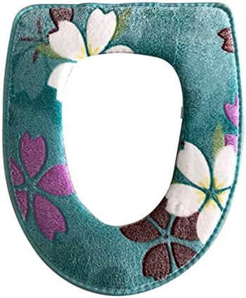 Soft & Comfy Flannel Toilet Lid & Tank Cover Toilet Seat Cushion Toilet Mat Pad Bathroom Warmer,Green Orchid