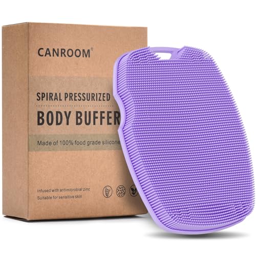 Canroom Silicone Body Scrubber - Anti Zinc Infused-Highly Elastic Bristles Exfoliating Body Scrubber for Shower Body,Cellulite Reduction,Blood Circulation - Purple