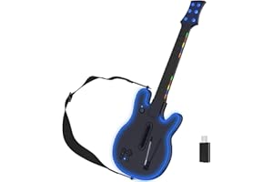 Lyvix Wireless Guitar Hero Guitar Controller for PS3/PS4/PC, Rechargeable Game Guitar for Guitar Hero, Rock Band, Clone Hero, Fortnite Festival, PlayStation 3/4 / PC with RGB Light, Audio Jack