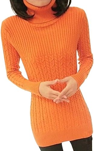 Vangona Womens Turtleneck Slim Fit Pullover Sweaters of Various Colors Orange