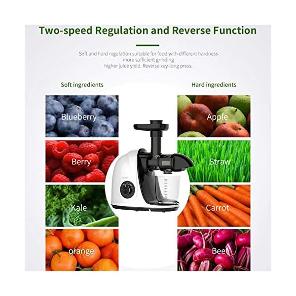 Jocuu Slow Masticating Juicer with Soft/Hard Modes Easy to Clean Quiet Motor & Reverse Function Cold Press Juicer for…