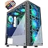MUSETEX ATX PC Case with 6 Pcs 120mm ARGB Fans, Computer Gaming Case Mid-Tower Phantom Black, Tempered Glass Computer…