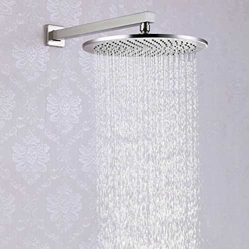 100% ALL METAL 12 Inch Rain Shower Head with 2.5 GPM High Pressure Rainfall Spray | Large Round Rainshower Showerhead for Wall Mount, Overhead Raincan or Ceiling Mount Waterfall | Brushed Nickel