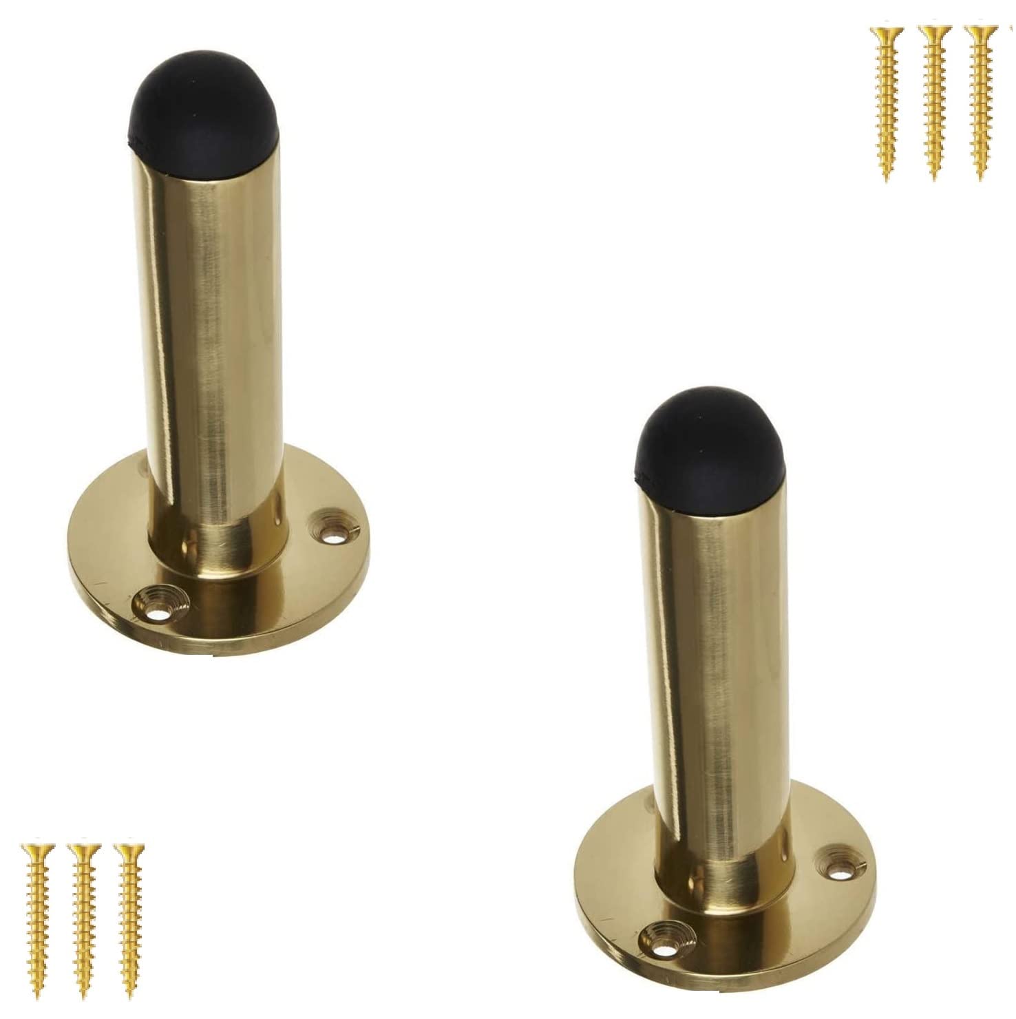 TERF® Polished Brass Door Stopper Wall Mounted 63mm Doorstop Projection Wall Mounted Door Stopper Including Fixing Screw - Pack of 2