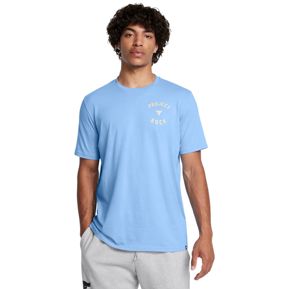 Under Armour Men’s Project Rock 7 Short Sleeve T Shirt, (465) Horizon Blue / / Silt, Medium