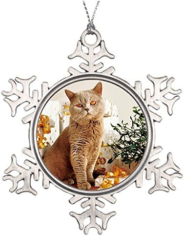 Xmas Ornaments Metal Snowflakes Grey Short Hair Cat Custom Tree Branch Hanging Decoration for Holiday Season