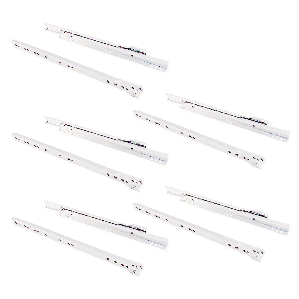 Emuca - Drawer runners 350mm (13,7 inch) with partial extension in white colour, set of 5 sliders for drawer