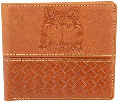KHISHIG Genuine Leather Handmade Bifold Trifold Wallet Wolf Size US Medium