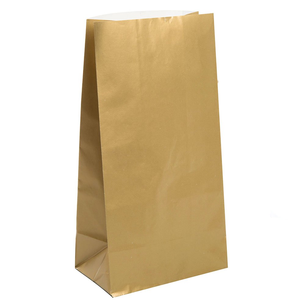 Metallic Gold Paper Party Bags (32cm x 13cm) 10 Count - Perfect for Celebrations and Events