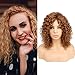 Goldfinch 100% Human Hair Wig Kinky Curly Wig with Bangs Fluffy Wavy Wig 150 Density 14 inches Brown Wig +Free Wig Cap