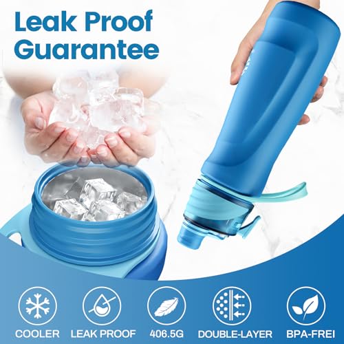 magcheer 750ml Insulated Metal Spray Water Bottle | Stainless Steel Water Bottle with Spray Mist | Leakproof Misting Drinking Bottle for Cycling Hiking Outdoor Sport Hydration Cooling(Blue)