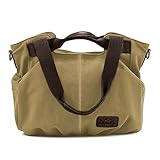 BMC Womens Khaki Gray Textured Canvas Double Top Handle Lightweight Shoulder Tote Travel Shopper Handbag