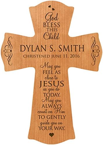 LifeSong Milestones Personalized Baptism 1st Holy Communion Christening Gifts Wall Cross Decoration May You Feel As Close to Jesus (8.5" X 11", Cherry)