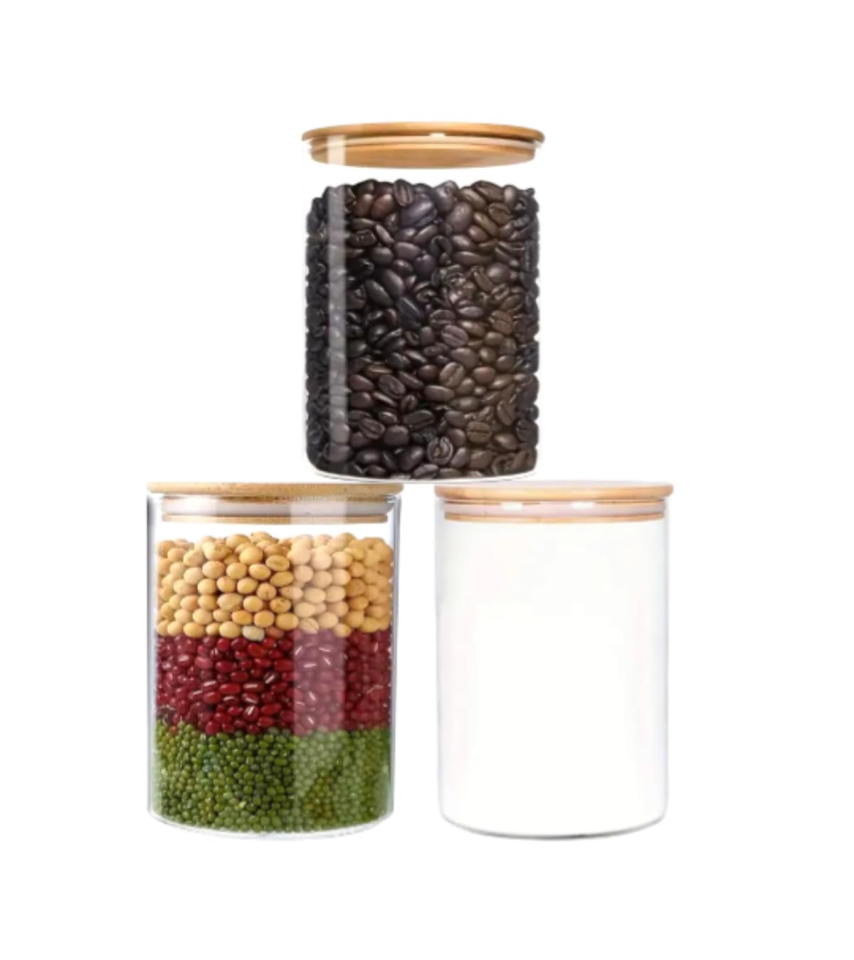 Storage Jars with Lid, Round, Set of 3 Small Glass Storage Jars, Airtight, 500 ml, Perfect as Tea, Beans, Cereal, Noodle Storage Jar, Engraving Storage Jar, Personalised Storage Jar