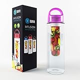 Fruit Infuser Water Bottles by BFit with a Twist Off Lid For Straws| Summer is Coming! |BPA Free | Free E-Book with Recipes & Tips | Multiple Colors to Choose From | 24 oz