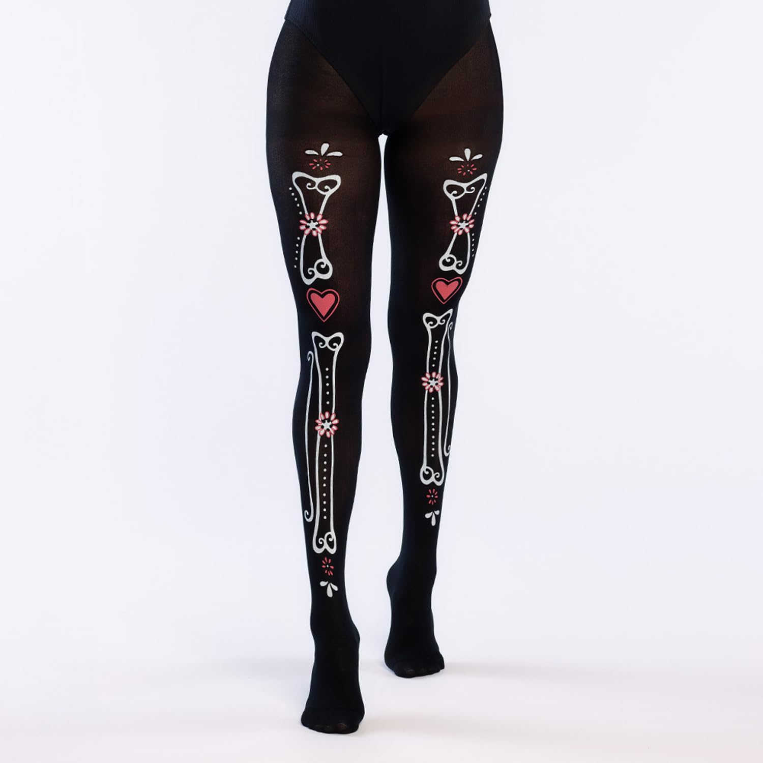 Boland Day of the Dead Tights, Black, Red and White, Senorita, Halloween Fancy Dress Accessory, Adult, One Size (One Size, Black, Red/White)