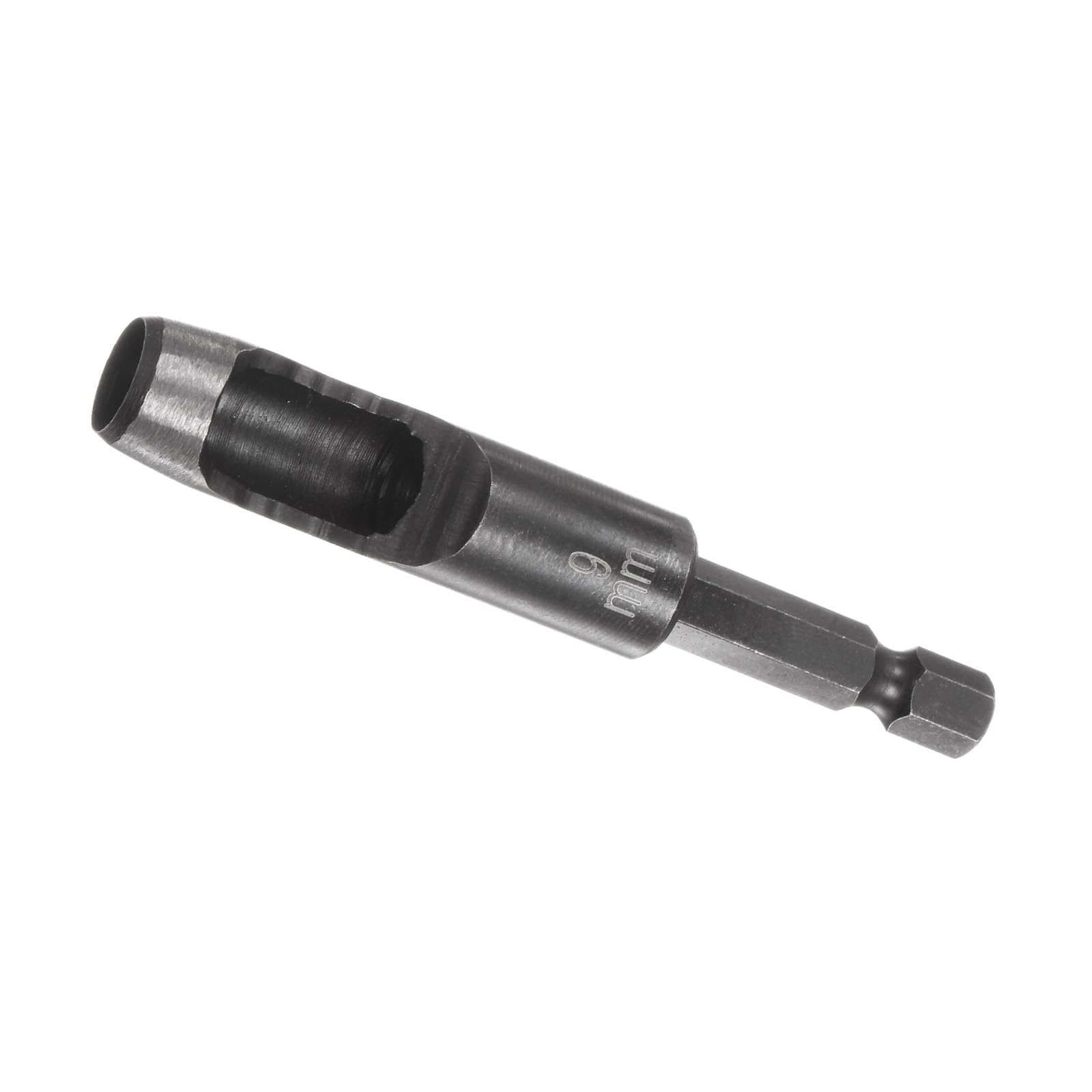 Kozelo Leather Hole Punch Tool - [9mm x 1/4" Shank] Extension Hex Shank Drill Bit High-Carbon Steel Rotary Hollow Puncher for Fabric Leathercraft Belts Use, 113mm Length